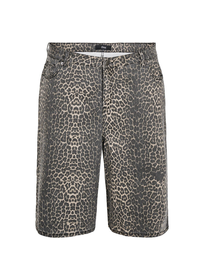 Leopardikuvioiset farkkubermudat, Ruskea, Packshot image number 0