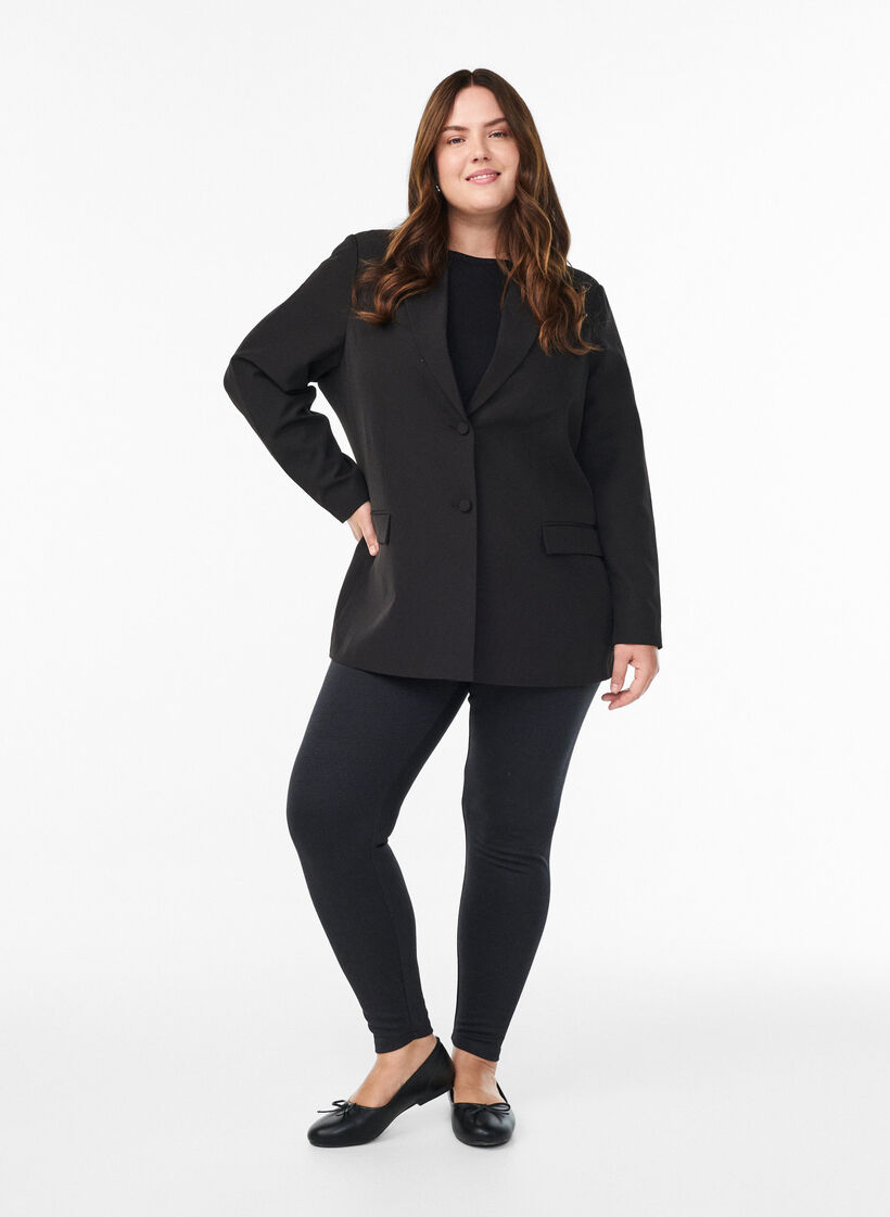 Leggingsit normaalivyötäröllä ja kuosilla, Musta, Model image number 1