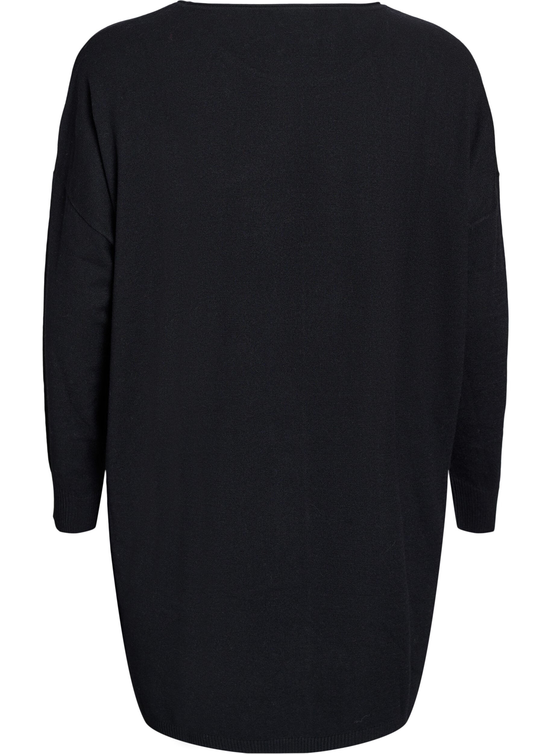 Zizzi Lyhyt neulemekko, jossa keskitikki ja taskut, Musta, Packshot image number 1