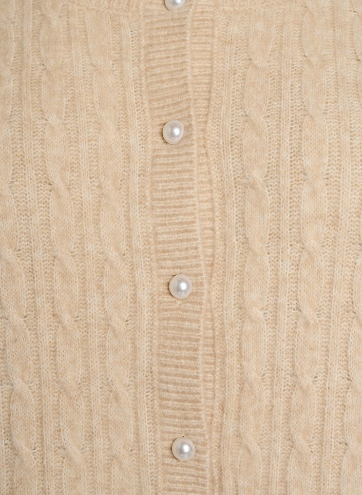 Palmikkoneuletakki helmikaarinapeilla, Beige, Packshot image number 2