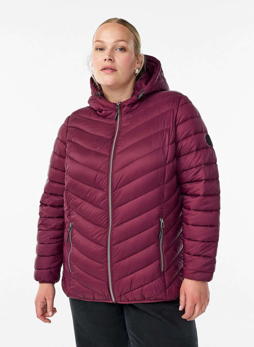 Kevyt takki hupulla, Tumma Bordeaux, Model image number 0