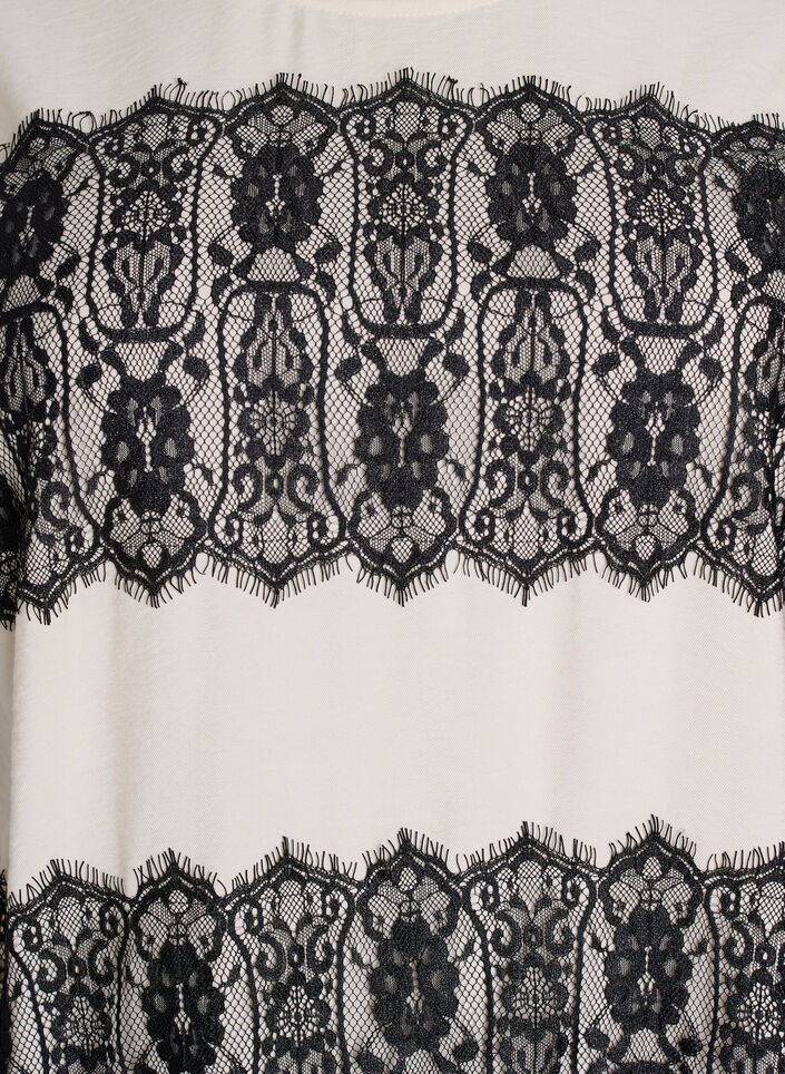 Lyhyt mekko kontrastivärisillä pitsipaneeleilla, Beige, Packshot image number 2