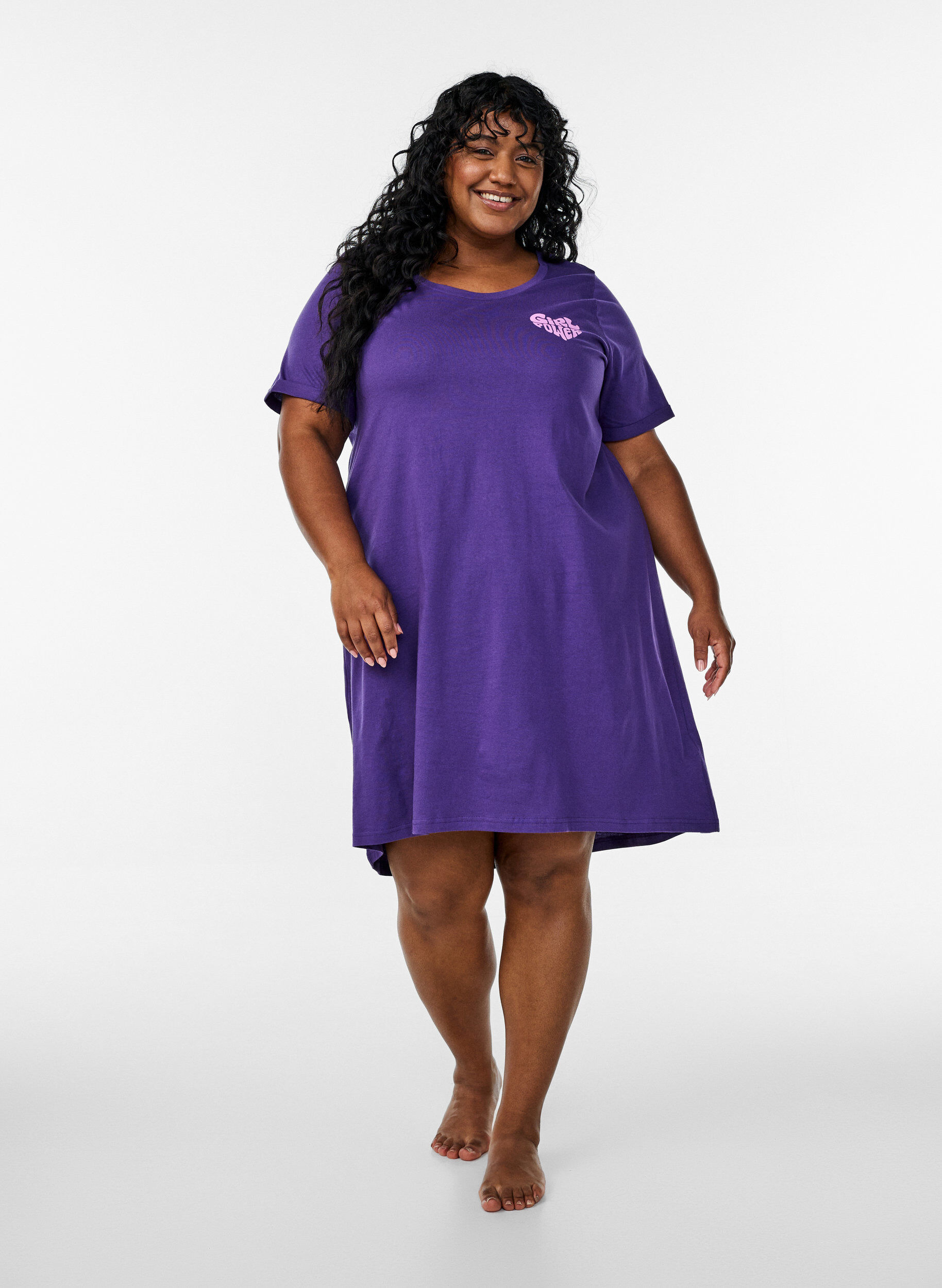 ZizziLyhythihainen y&ouml;paita luomupuuvillaa, Violetti, Model image number 1