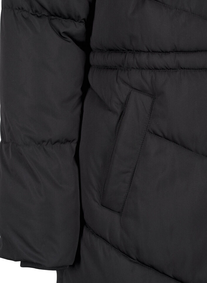 Keskipituinen hupullinen toppatakki, Black, Packshot image number 3