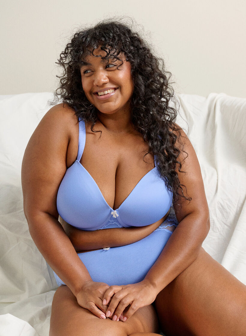 Muotoillut mikrokuiturintaliivit pitsiyksityiskohdilla ja rusetilla, Sininen, Image image number 0