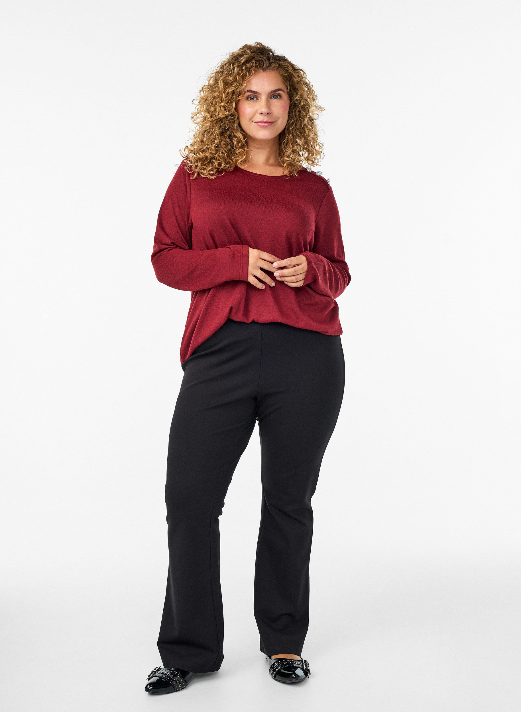 Zizzi Paljettipusero koristeellisilla napeilla, Punainen, Model image number 1