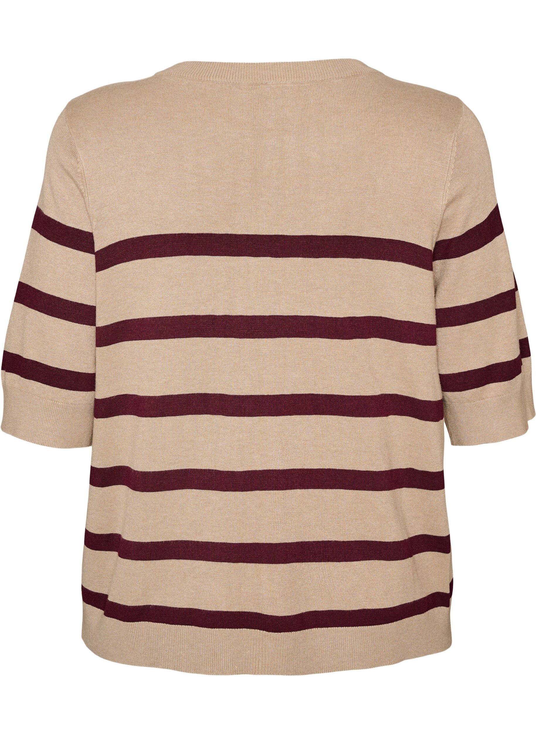ZizziRaidallinen neulepaita lyhyill&auml; hihoilla, Beige, Packshot image number 1