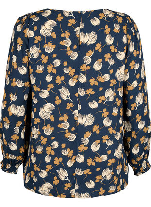 FLASH – Pitkähihainen smokattu ja kuviollinen pusero, Navy Brown Flower, Packshot image number 1
