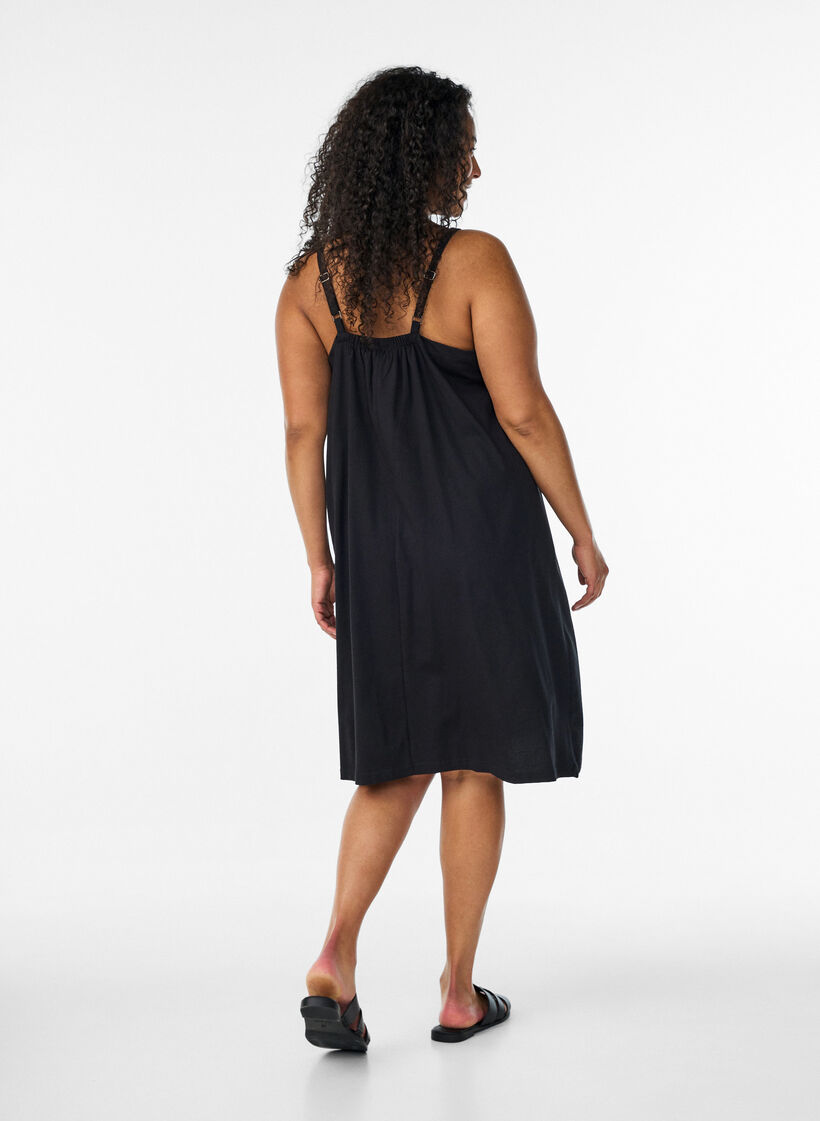 Midipituinen olkainmekko luomupuuvillaa, Musta, Model image number 2