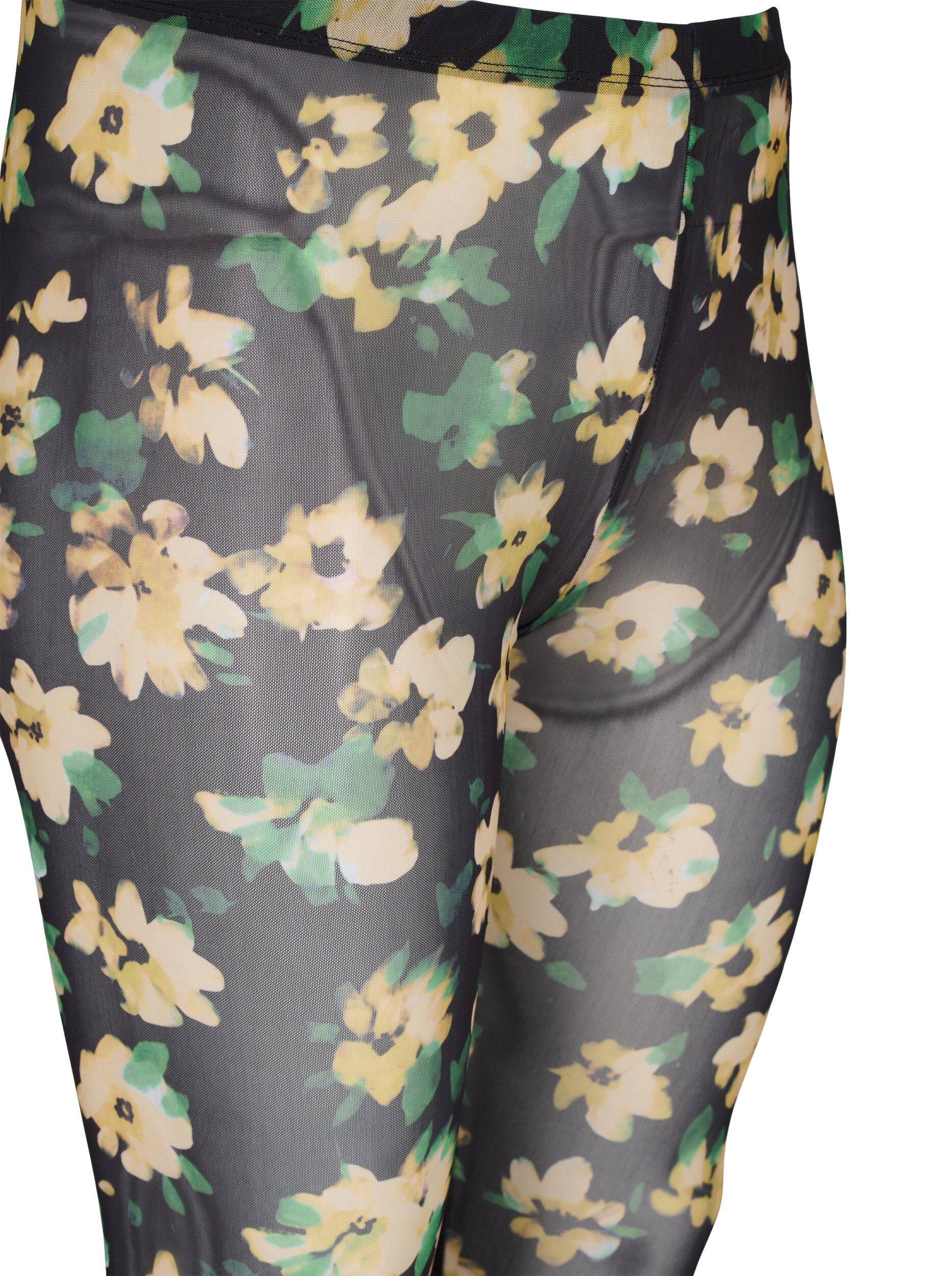 Zizzi Mesh-legginssit kukkakuosilla, Yellow Green AOP, Packshot image number 2