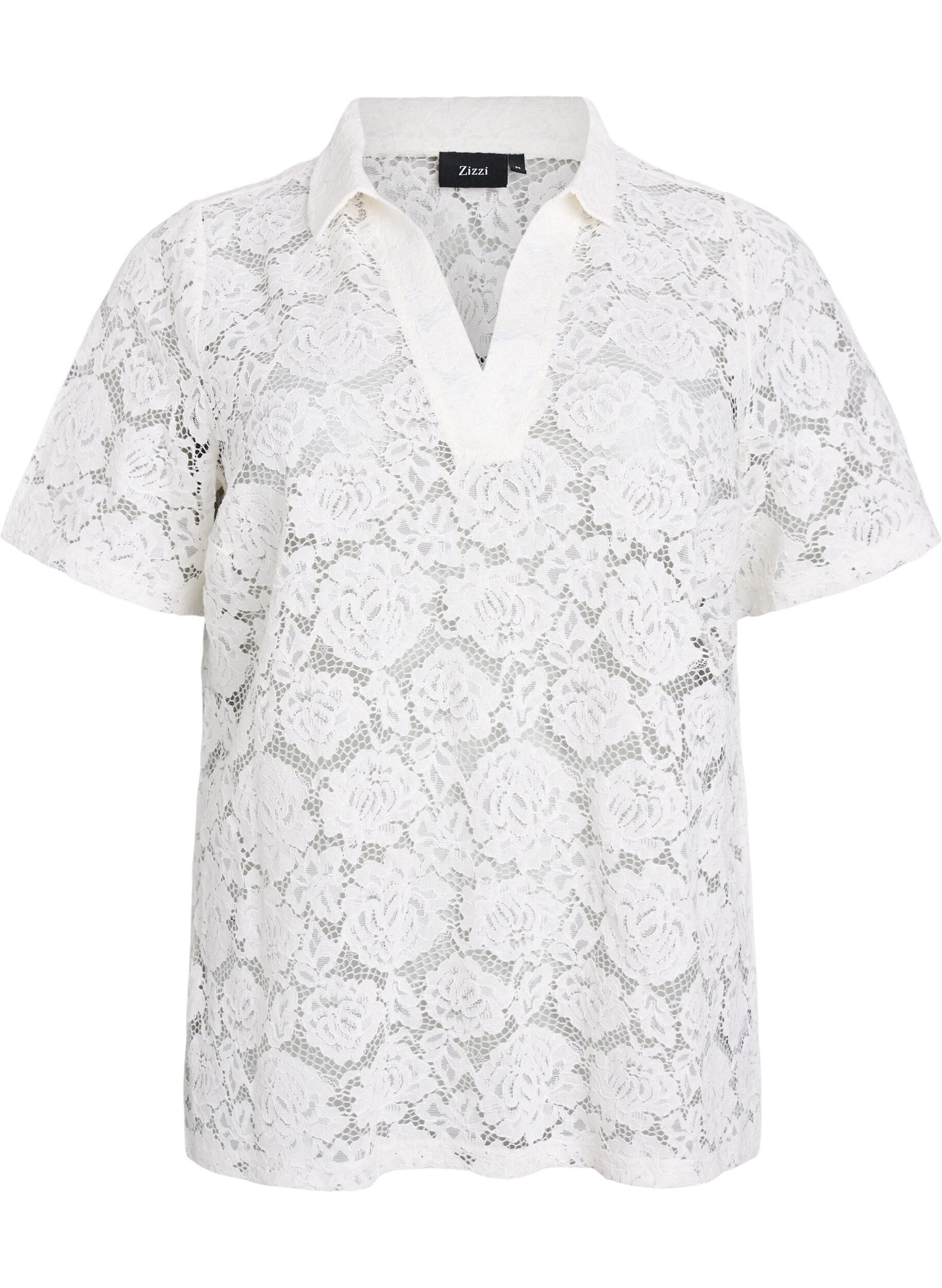 Zizzi Pitsipusero kauluksella ja V-p&auml;&auml;ntiell&auml;, Vanilja, Packshot image number 0