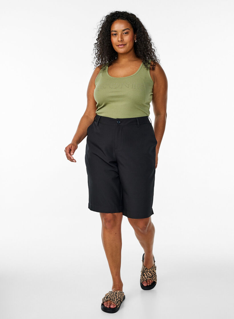 Tyköistuva strasseilla koristeltu hihaton toppi, Vihreä, Model image number 1