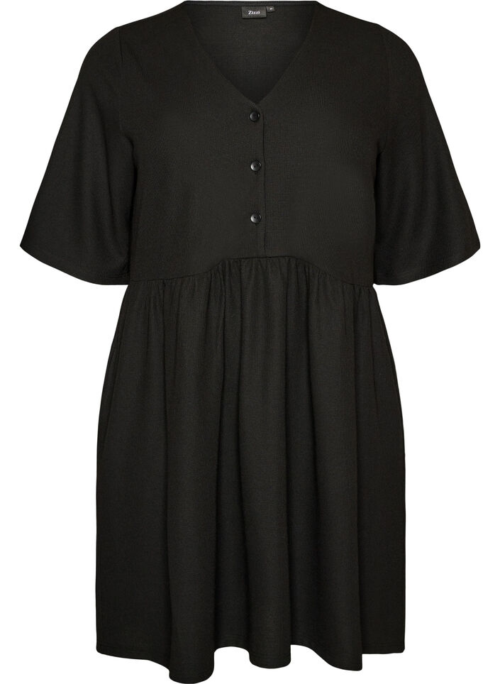 Mekko ribbineuloksella ja empire-leikkauksella, Musta, Packshot image number 0