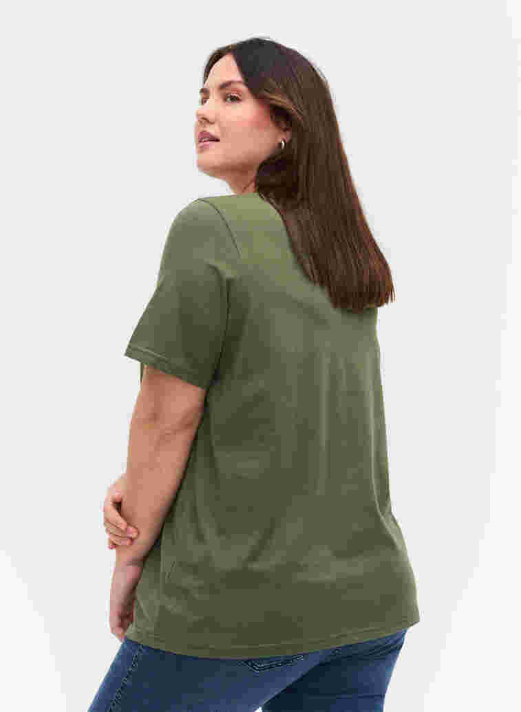 T-paita ekologisesta puuvillasta v-aukolla, Thyme, Model image number 1