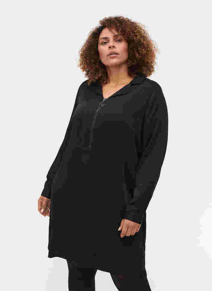 Pitkähihainen mekko kauluksella ja vetoketjulla , Black, Model