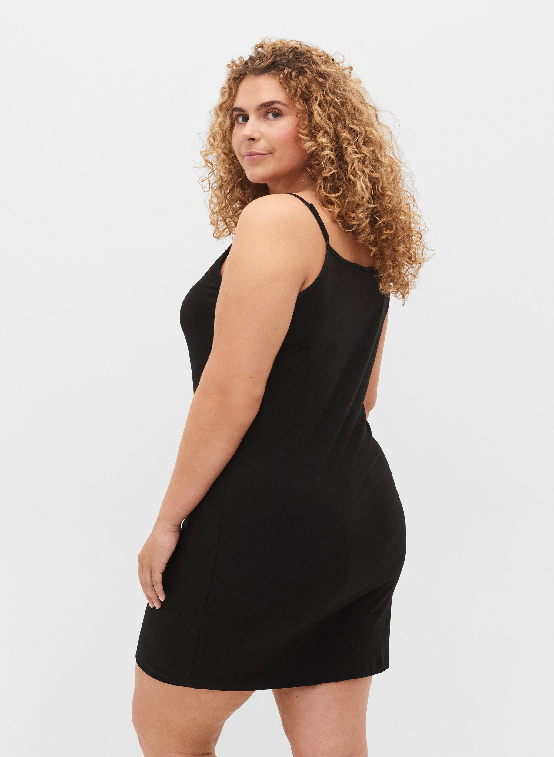 ZizziPitk&auml; puuvillainen perustoppi, Musta, Model image number 2