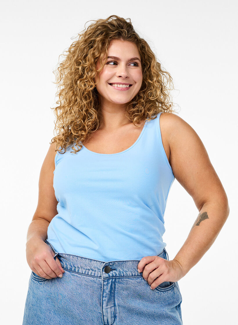 Yksiv&auml;rinen perus paita puuvillasta, Sininen, Model image number 0