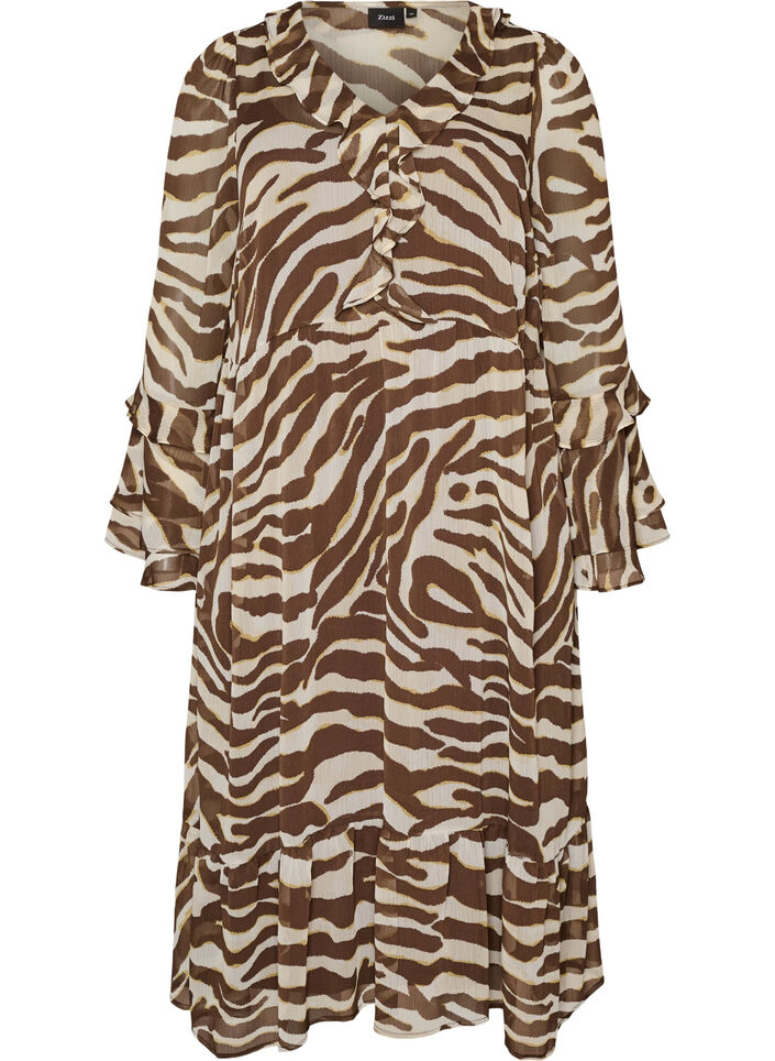 Mekko r&ouml;yhel&ouml;yksityiskohdilla ja V-p&auml;&auml;ntiell&auml;, Ruskea, Packshot image number 0