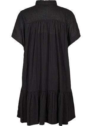 Raidallinen mekko puuvillasekoitetta, Black, Packshot image number 1