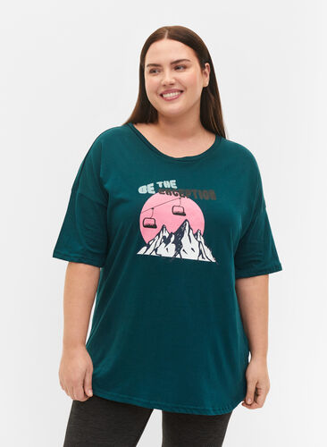 Puuvillainen t-paita painatuksella, Deep Teal/Sea Pink, Model image number 0