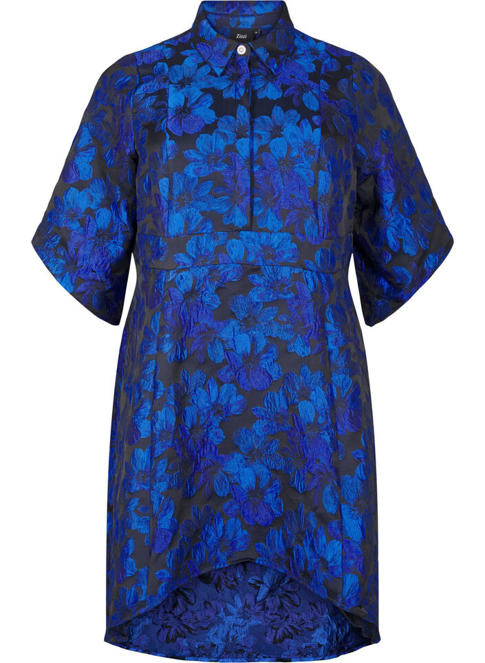Lyhyt jacquard-mekko 3/4-hihoilla, Black Blue, Packshot image number 0