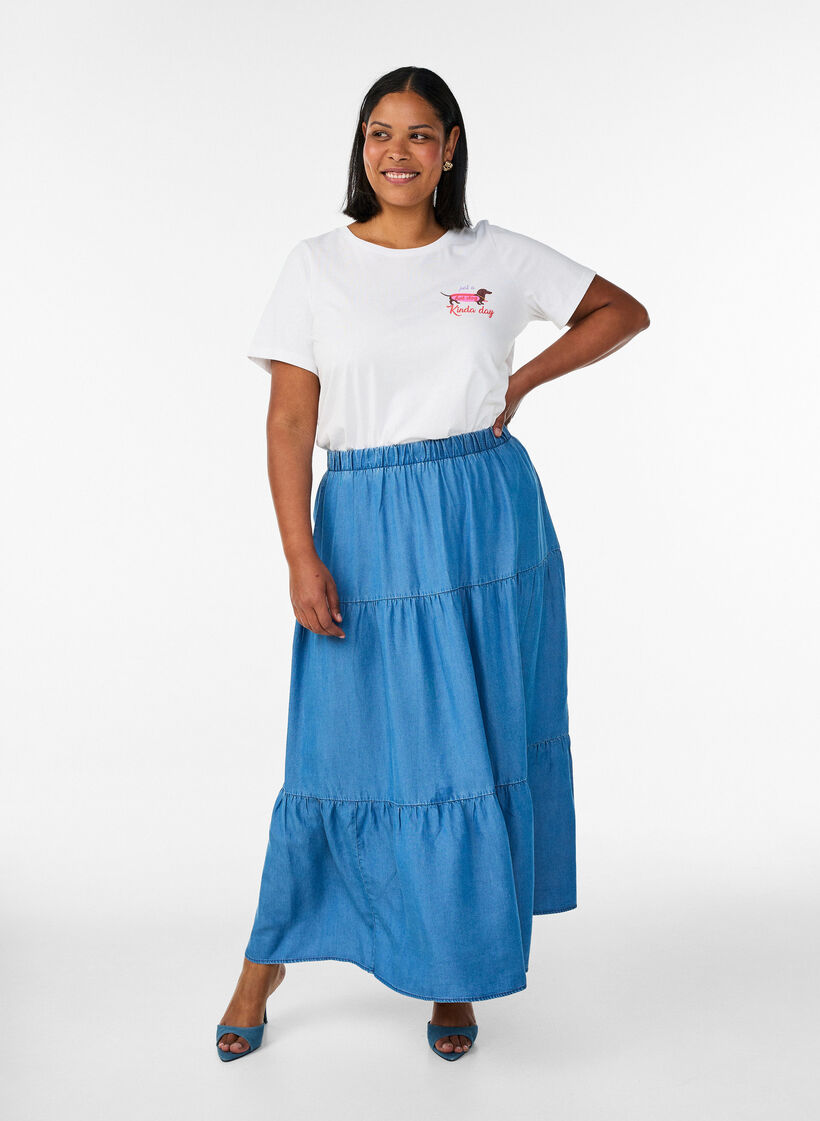 Puuvillainen T-paita rintaprintill&auml;, Valkoinen, Model image number 1