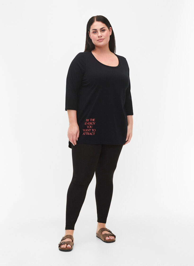 Puuvillainen t-paita 3/4-hihoilla, Black, Model image number 2