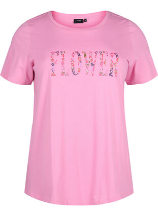 Puuvillainen T-paita tekstipainatuksella, Rosebloom w. Flower, Packshot image number 0