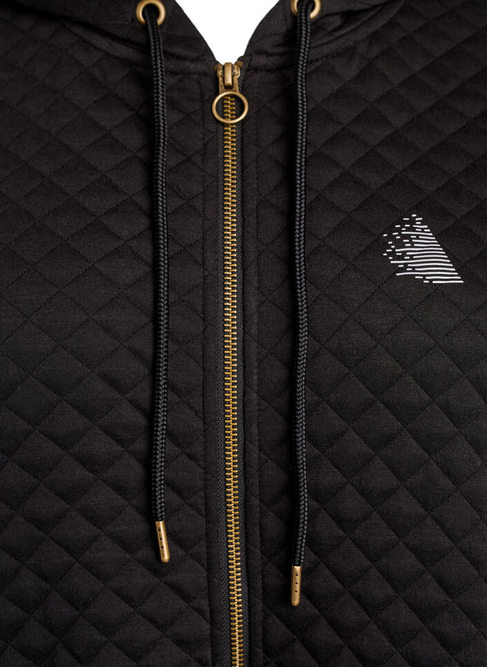 Pitk&auml; tikattu vetoketjuhuppari taskuilla, Musta, Packshot image number 2