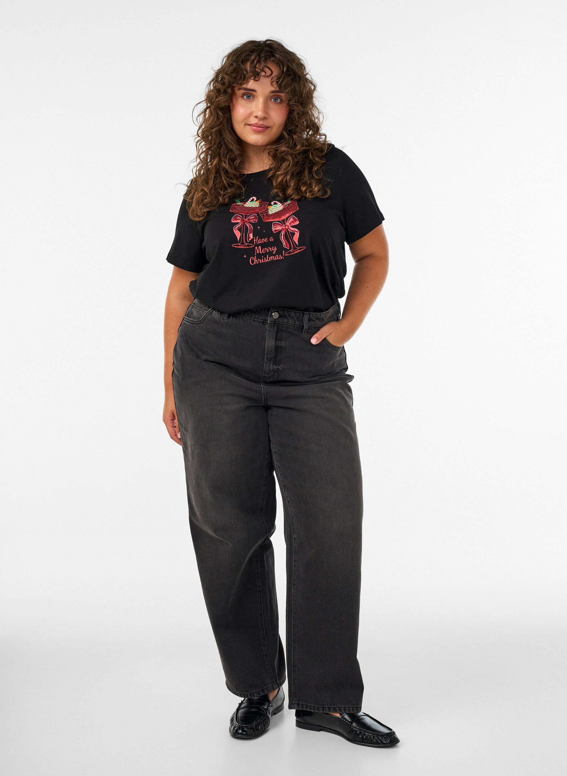ZizziJoulupaita luomupuuvillasta, Musta, Model image number 1