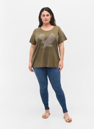 Puuvillainen happopesty t-paita koristekivillä , Ivy Green Wash, Model image number 2