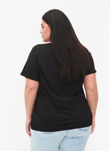 Lyhythihainen puuvillainen t-paita joustoreunuksella , Black W. Now, Model image number 1