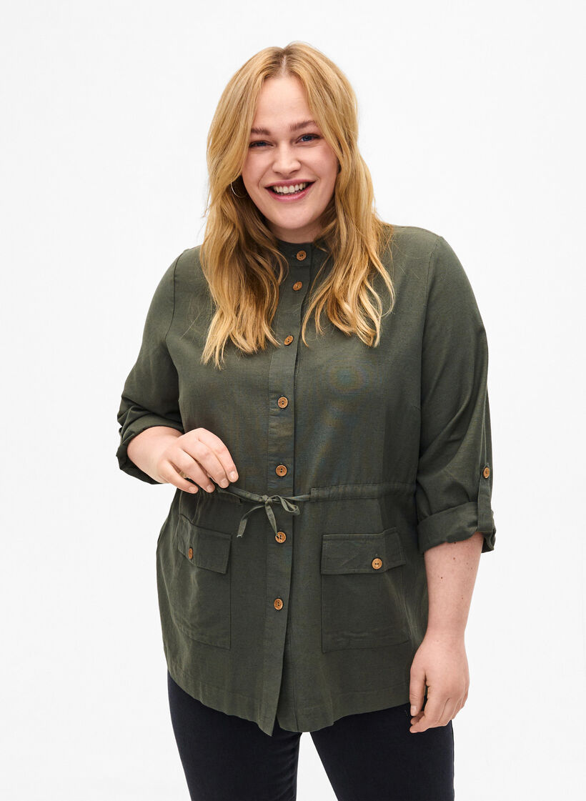 taskullinen paita pellavasekoitetta, Thyme, Model image number 0