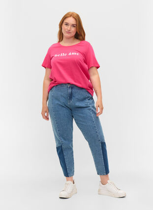 Lyhythihainen puuvillainen t-paita tekstipainatuksella, Fandango Pink, Model image number 2