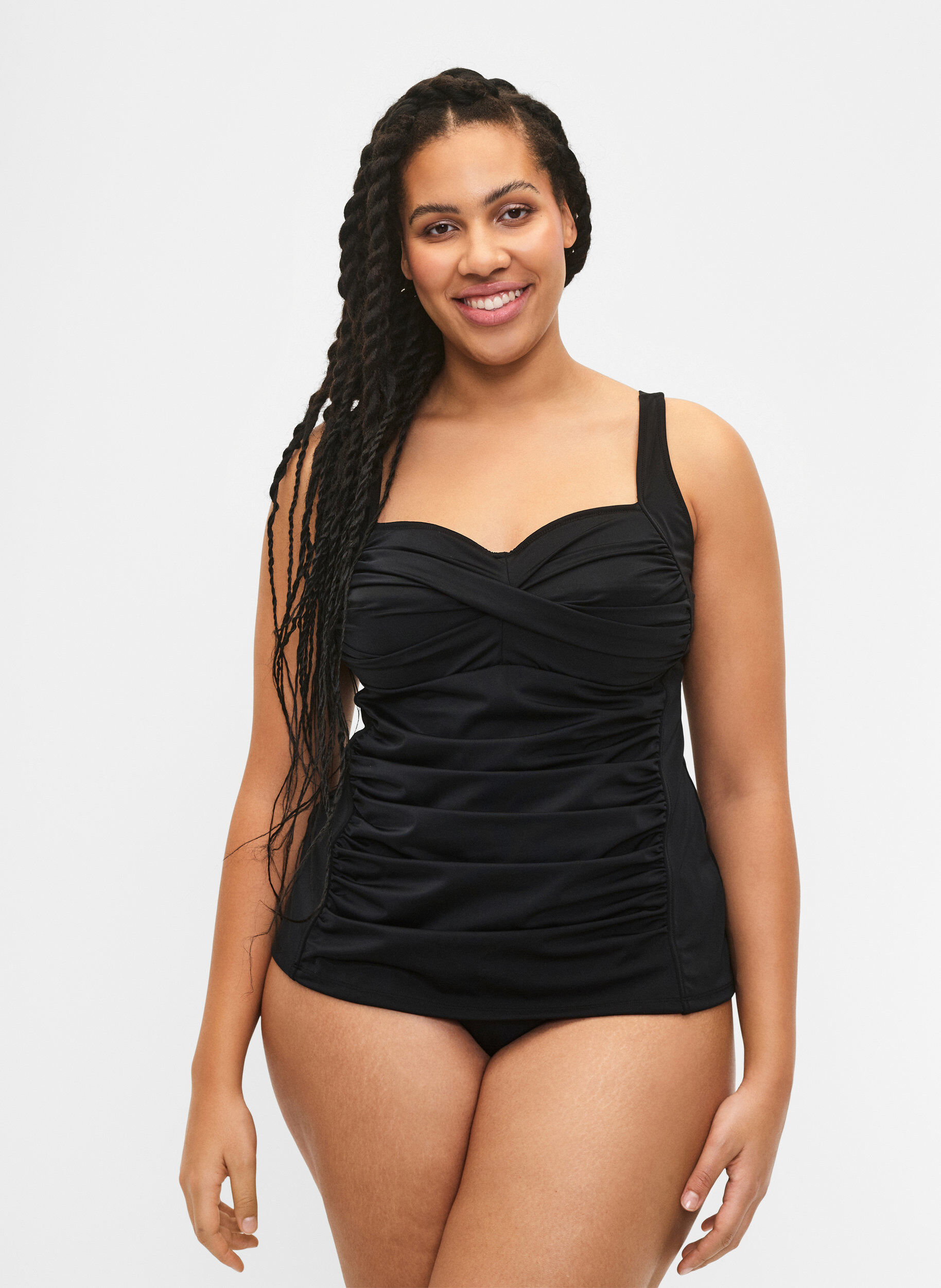 Zizzi Laskostettu tankini, Musta, Model image number 1
