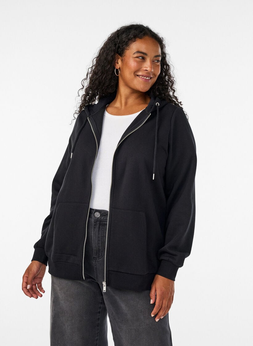 Hupullinen collegepaita vetoketjulla ja taskuilla, Musta, Model image number 0
