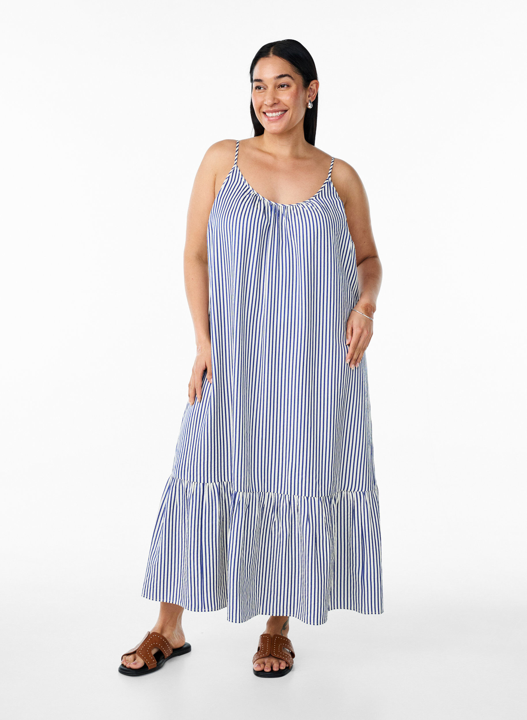 Raidallinen ja A-linjainen kes&auml;mekko, Sininen, Model
