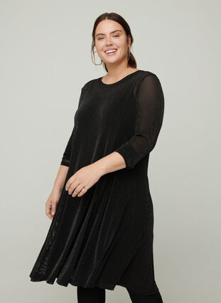 Pitkähihainen mekko kimalteella, Black, Model image number 0