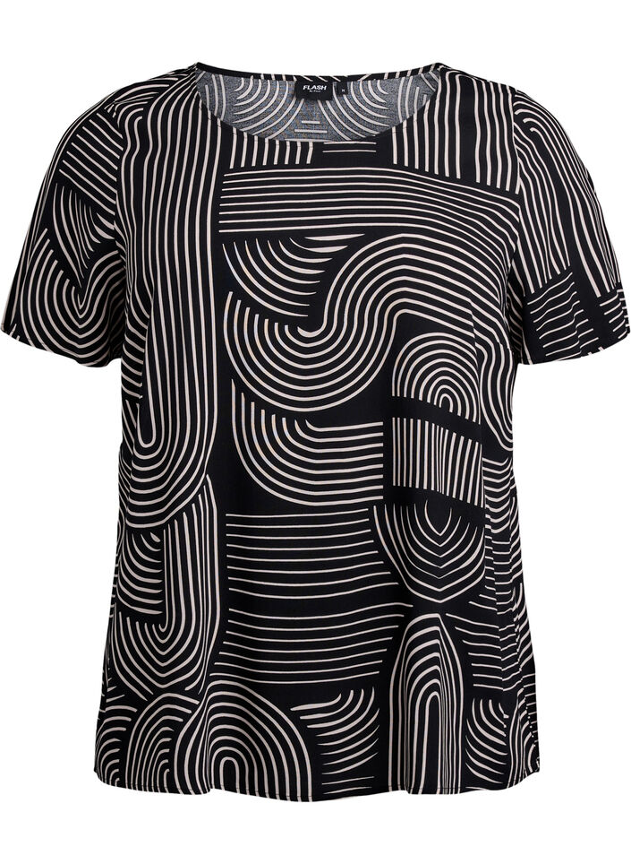 FLASH – Lyhythihainen viskoosipusero printillä, Musta, Packshot image number 0