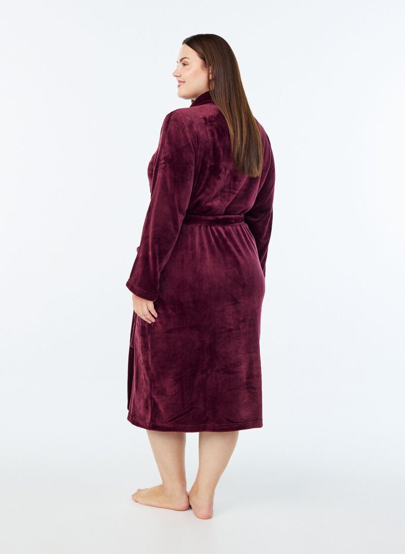 Aamutakki pehme&auml;&auml; velouria taskuilla, Tumma Bordeaux, Model image number 1