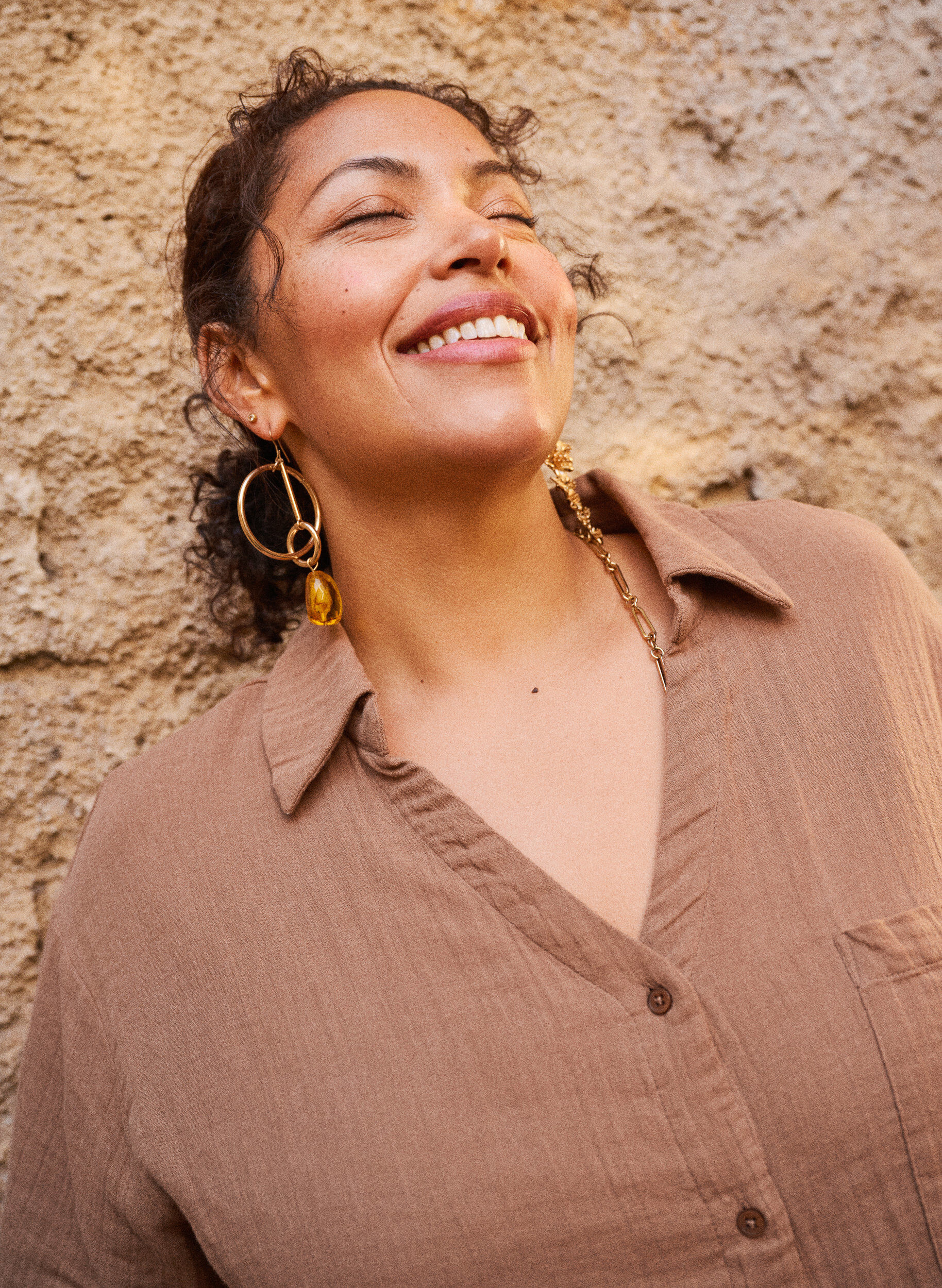 Zizzi Puuvillamusliinipusero lyhyill&auml; hihoilla, Ruskea, Image image number 0