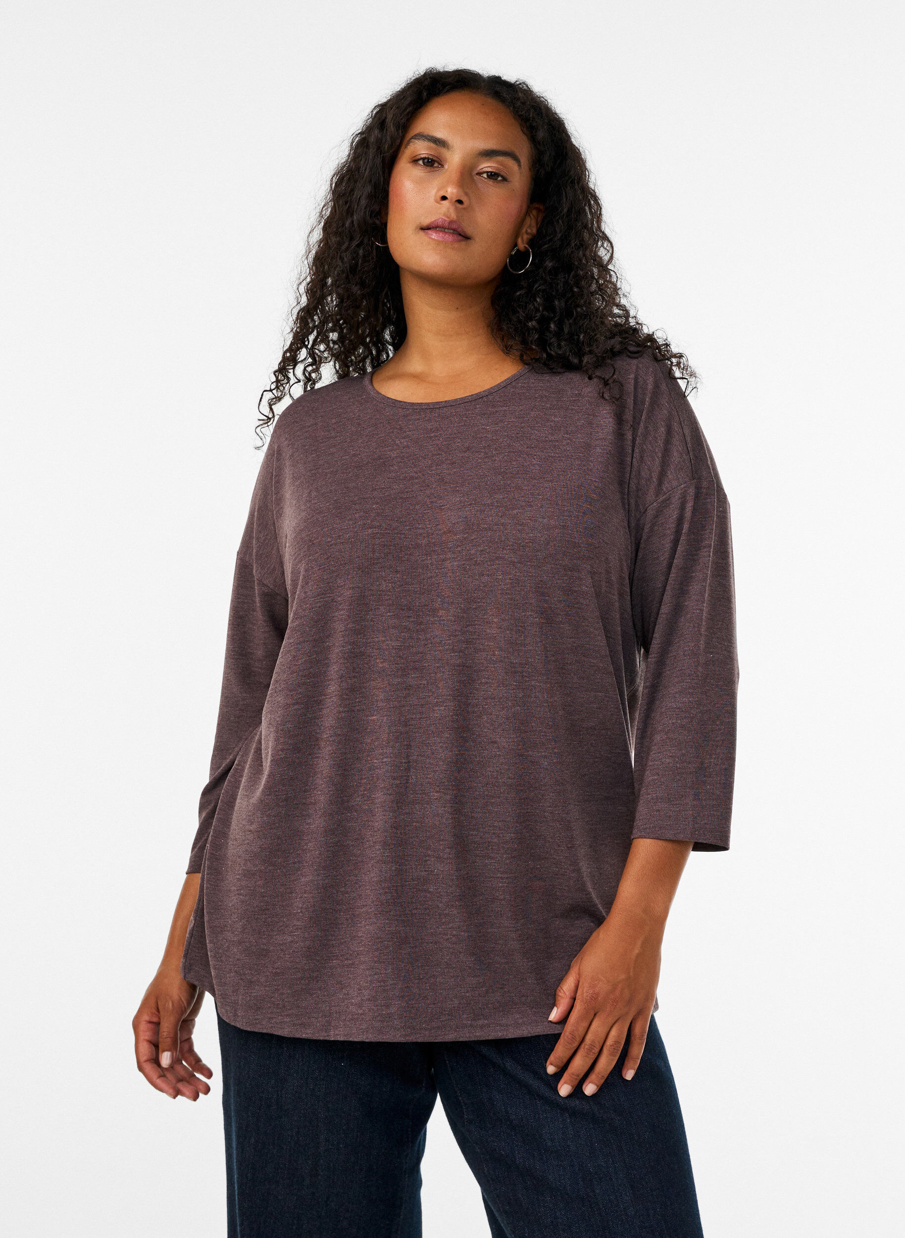 ZizziJerseypusero 3/4-hihoilla, Ruskea, Model image number 0
