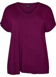 Perus V-p&auml;&auml;ntie T-paita viskoosista, Violetti