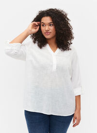 Puuvillainen paitapusero v-aukolla, Bright White, Model