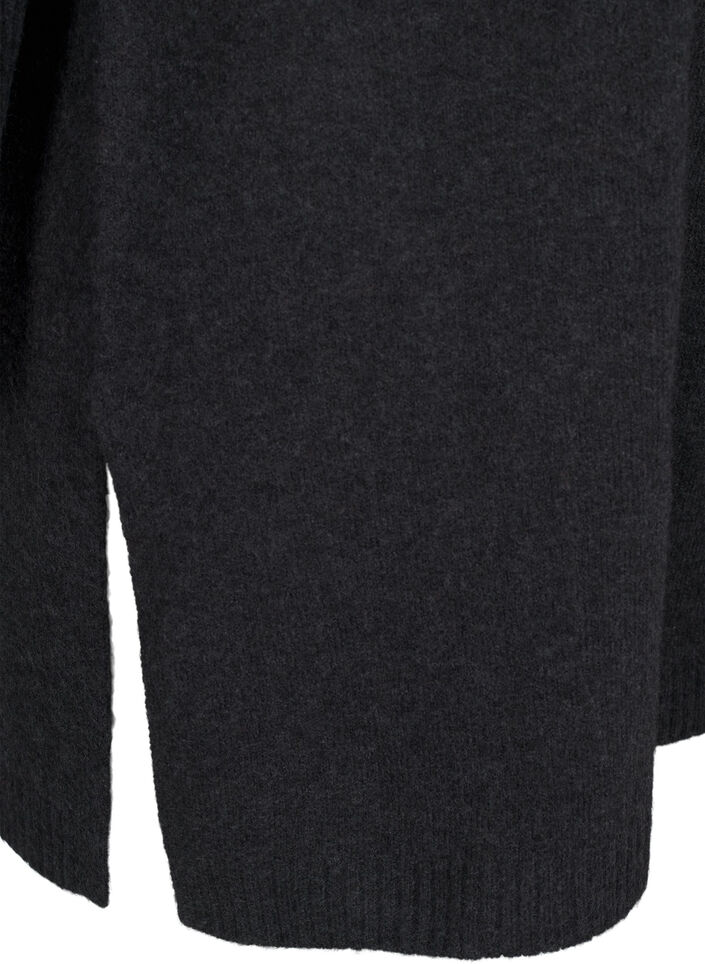 Pitkä neulottu pusero pitkillä hihoilla, Dark Grey Melange, Packshot image number 3