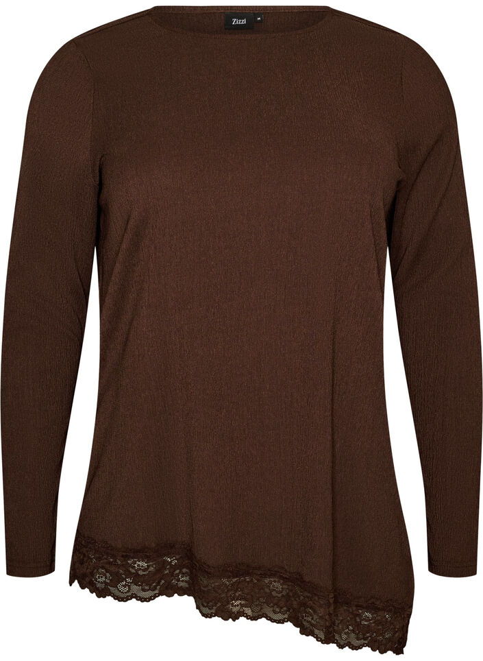 Jerseypusero, jossa ep&auml;symmetrinen pitsireunus, Ruskea, Packshot image number 0