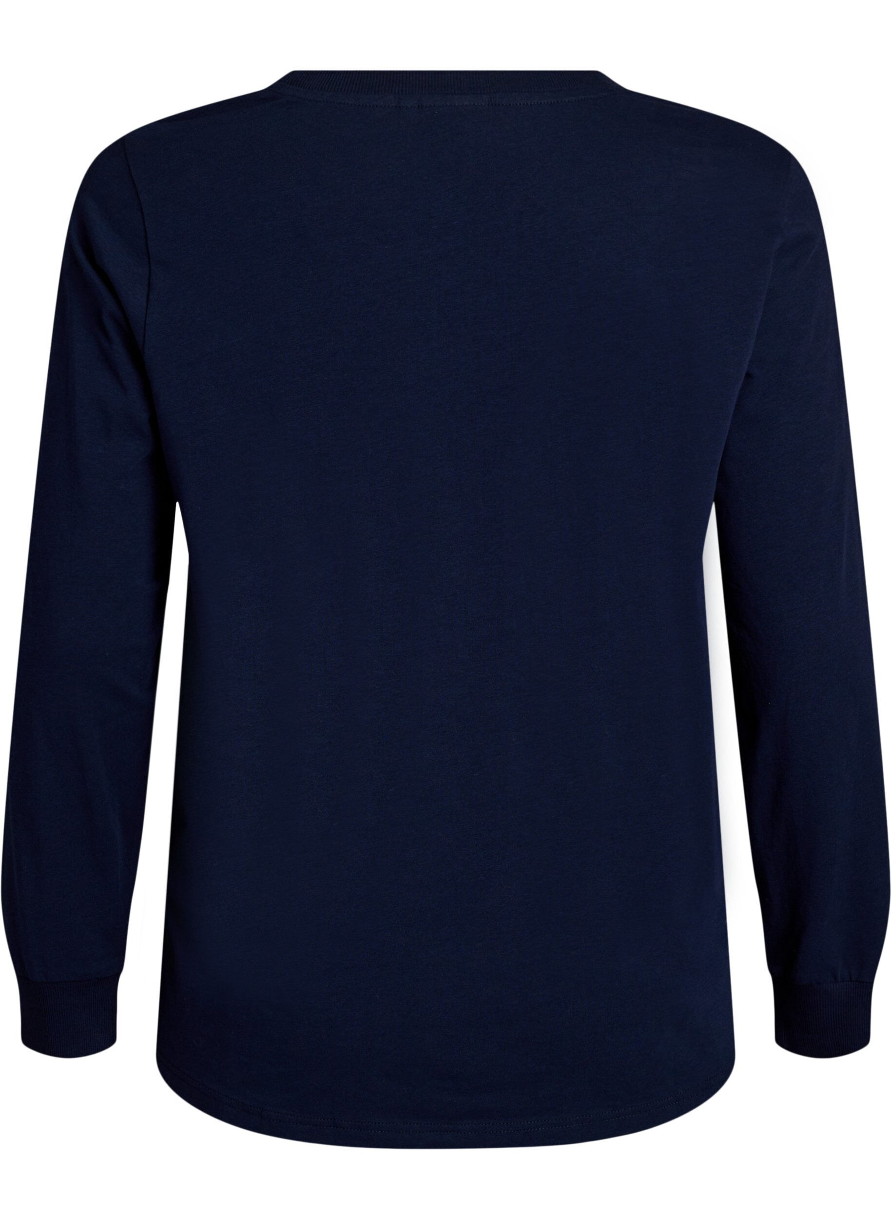 Zizzi Pitk&auml;hihainen pyjaman yl&auml;osa pehme&auml;&auml; puuvillatrikoota, Sininen, Packshot image number 1