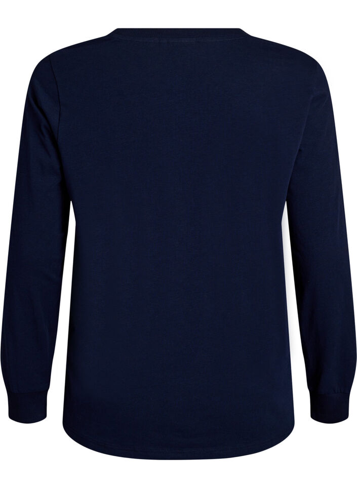 Pitk&auml;hihainen pyjaman yl&auml;osa pehme&auml;&auml; puuvillatrikoota, Sininen, Packshot image number 1