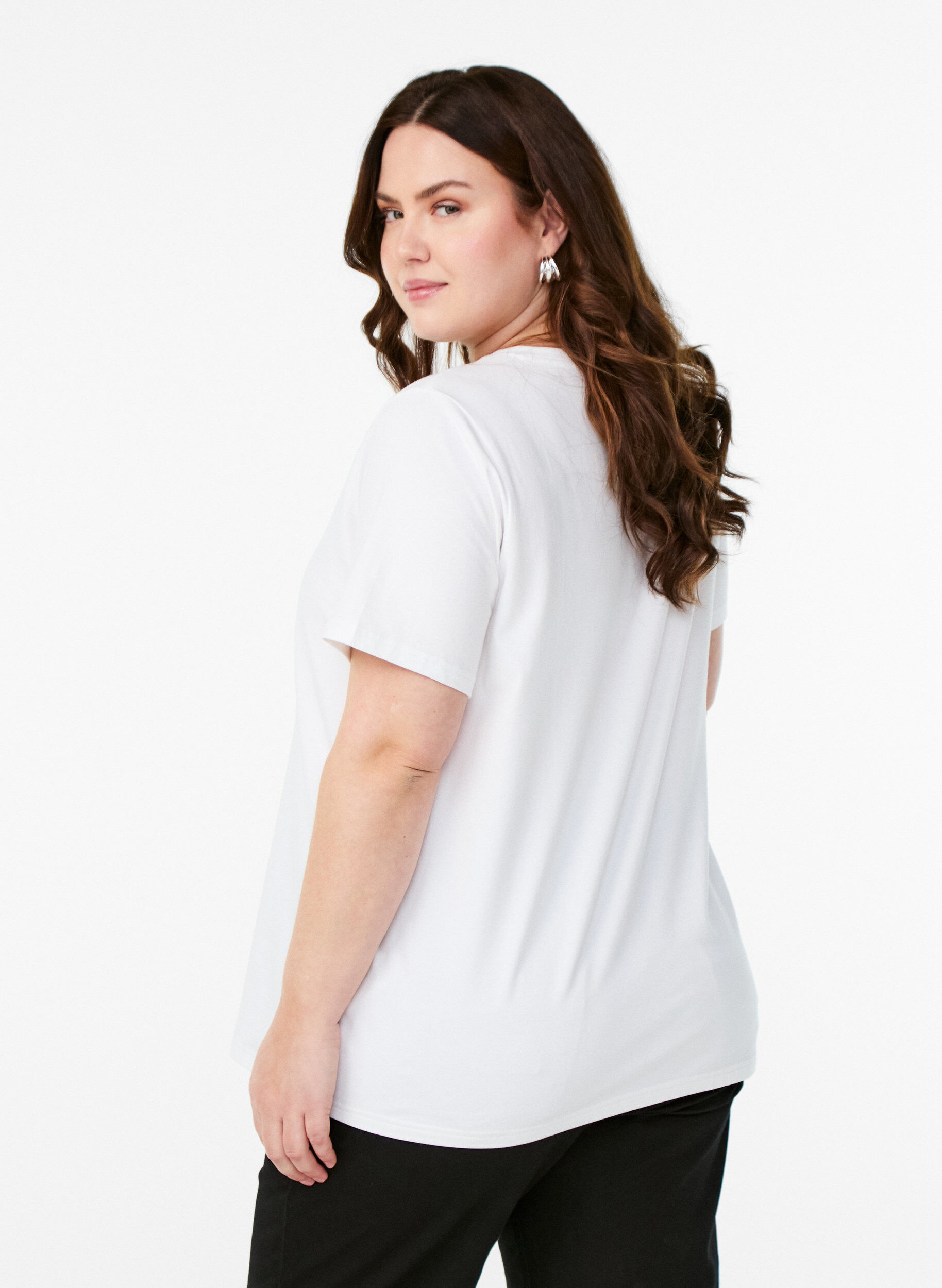 Zizzi T-paita luomupuuvillasta kukkaprintill&auml;, B. White w. Rose, Model image number 1