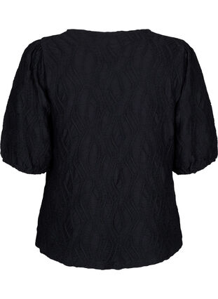 Lyhythihainen teksturoitu pusero, Black, Packshot image number 1